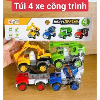 đồ chơi xe công trình,chạy cót, xe cứu hỏa, xe cẩu, xe trôn bê tông, máy xúc ,Xe Công Trình, hôp 4 xe cứu hỏa, SIÊU ĐẸP,