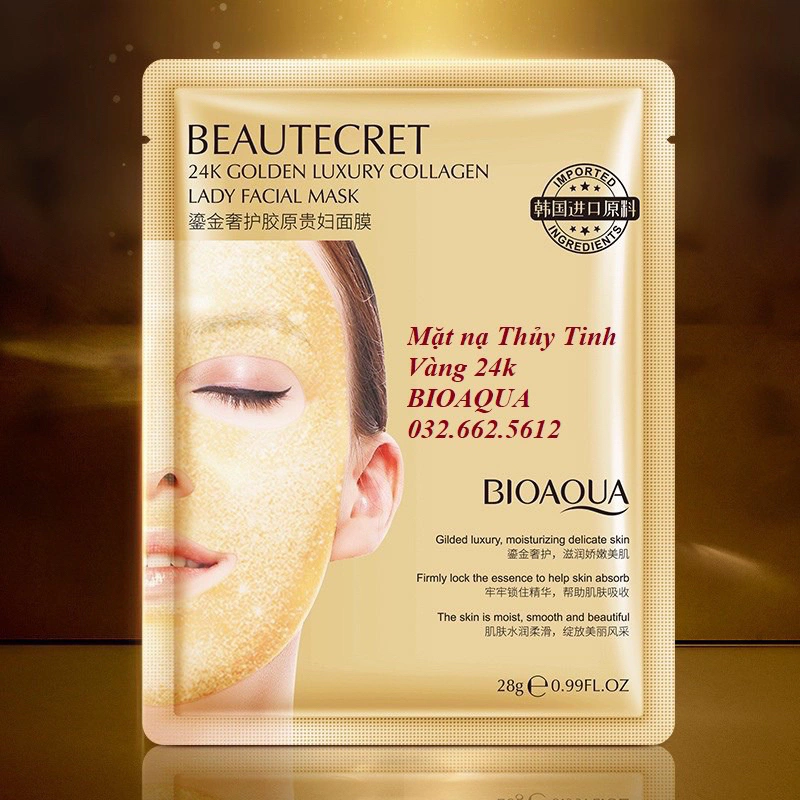 Mặt nạ thủy tinh Bioaqua trắng vàng - Thạch collagen Beautecret (10 miếng)