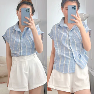 Áo Sơ Mi Tay Cộc 2 Túi Chất Cotton From Rộng Vừa Xinh Xắn Mềm Mát, Sơ Mi Nữ Công Sở Nhiều Màu