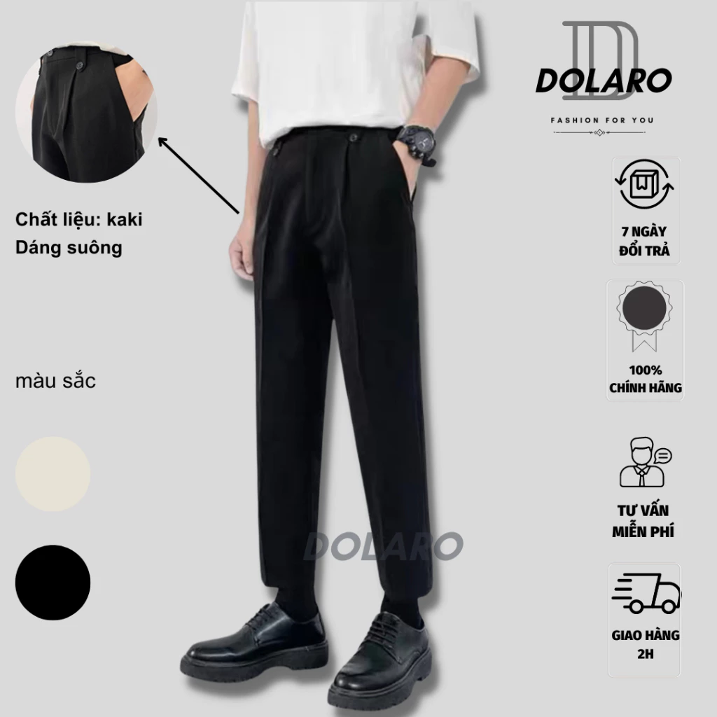 Quần kaki nam đi học DOLARO bản lưng cúc phối họa tiết, quần nam ống suông baggy chất kaki không nhăn không xù vải