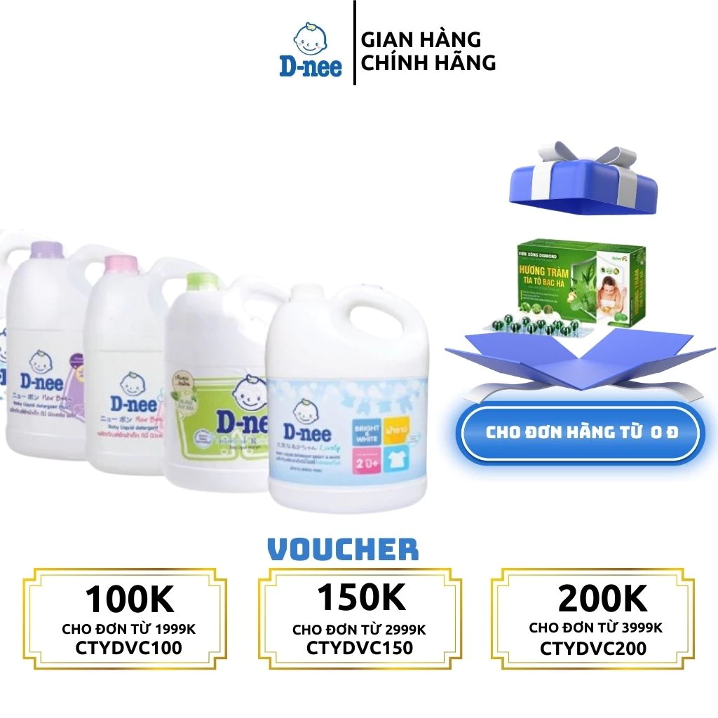 Nước giặt quần áo em bé Dnee 3000ml- Nước Giặt Xả Cho Trẻ Em an toàn 1400ml, Chính hãng (Công ty Đại Thịnh)