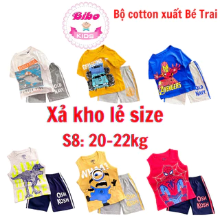 [19-22kg][Xả kho Giá Vốn] Đồ Bộ Bé Trai, Quần Áo Sát nách chất thun cotton mịn mát in hình Khủng long-Siêu nhân