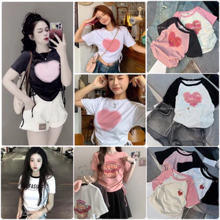 Áo Thun Baby Tee Rút Hông Hai Bên Hình Tim Chất Co Giãn Năng Động😍Áo Croptop Rút Sườn Ôm Body