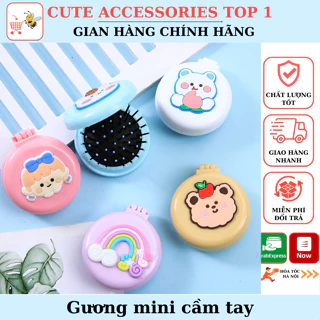 Gương mini cầm tay, xinh xắn kèm lược trải đầu và masage có thể gấp gọn bỏ túi tiện dụng A202