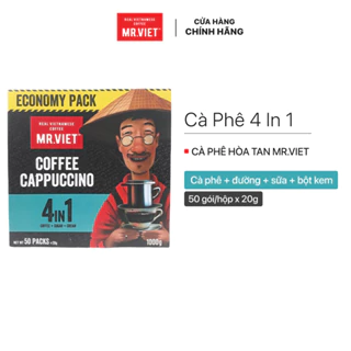 Hộp Lớn Cà phê hòa tan Cappuccino 4in1, béo của sữa, ngọt ngào của kem - MR.VIET Coffee (50 gói)