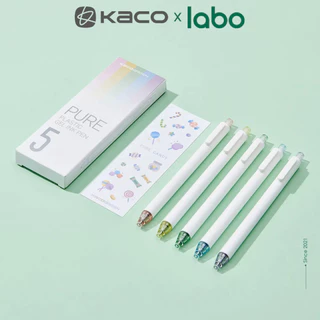 Bộ 5 Bút Gel Kaco Pure Candy Ngòi 0.5mm Mực Đen Labo Tặng Kèm Sticker Kẹo Ngọt Trang Trí Vỏ Bút