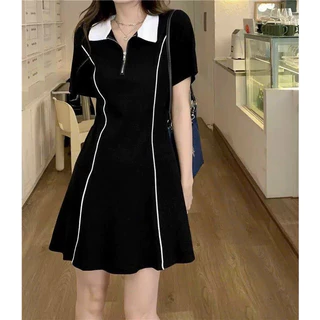 Đầm Polo Khóa Kéo Bigsize Nữ Cổ Trắng,Váy Big Size Chữ A Cổ Bẻ Hách Dáng Chất Tăm Mới Trẻ Trung Năng Động G93