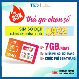 Sim giá rẻ, Sim số đẹp Vietnamobile, Sim 4G 7GB/ngày, Đăng ký chính chủ