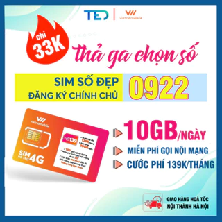 Sim giá rẻ, Sim số đẹp Vietnamobile, Sim 4G 10GB/ngày, Đăng ký chính chủ