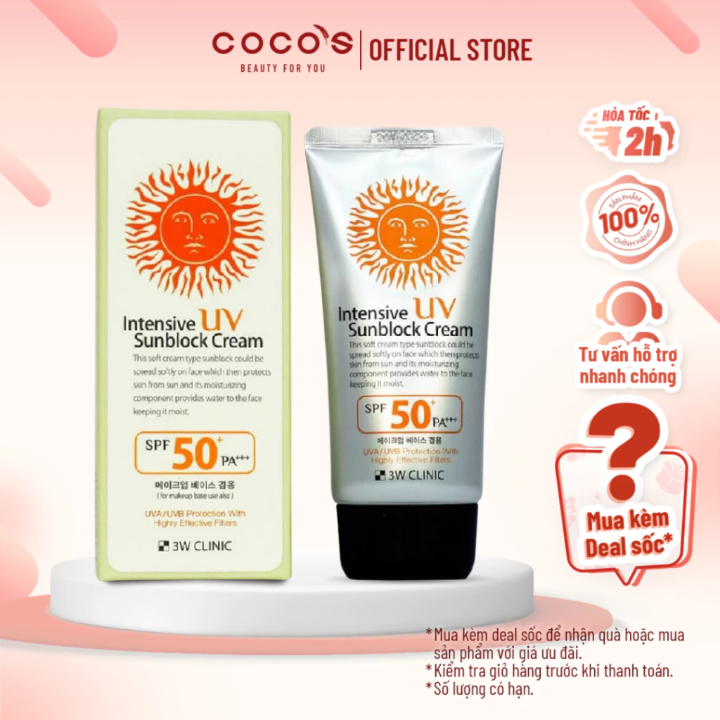 Kem chống nắng 3w Clinic Intensive UV Sunblock Cream SPF 50 Pa+++ 70ml