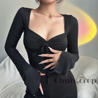 Áo Nữ Cổ Vuông Dài Tay Xẻ Ống Siêu Hot P042