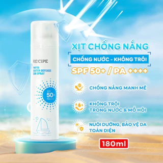 Xịt Chống Nắng Body Và Mặt RECIPE Không Trôi Recipe Phyto Water Defense Sun Spray SPF50+ PA++++ 180ml