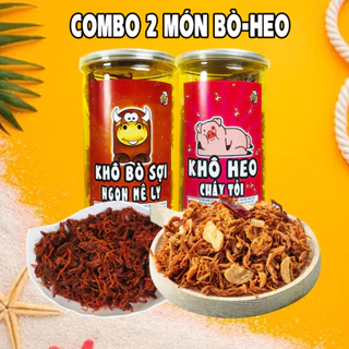 Combo 2 món đồ ăn vặt khô bò xe sợi, khô heo cháy tỏi (280g/1 hũ)