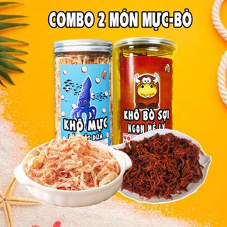 Combo 2 món đồ ăn vặt khô mực hấp dừa, khô bò xé sợi  (280g/1 hũ)