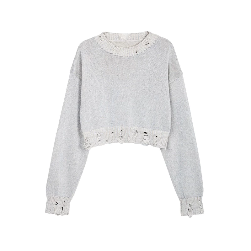 Áo sweater dệt kim unisex ánh bạc