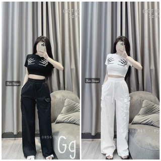 Set đồ nữ cá tính, set bộ nữ quần dài ống đứng kèm áo croptop thun ôm body dễ thương