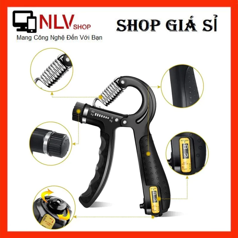 Dụng Cụ Tập Gym - Kìm Bóp Tập Cơ Tay Tại Nhà - Kìm Bóp Kháng Lực Có Thể Điều Chỉnh Được 5 - 60KG Và Có Bộ Đếm Số