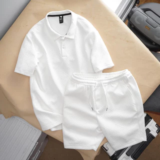 Bộ Nam cộc tay chất liệu cotton xốp cổ polo