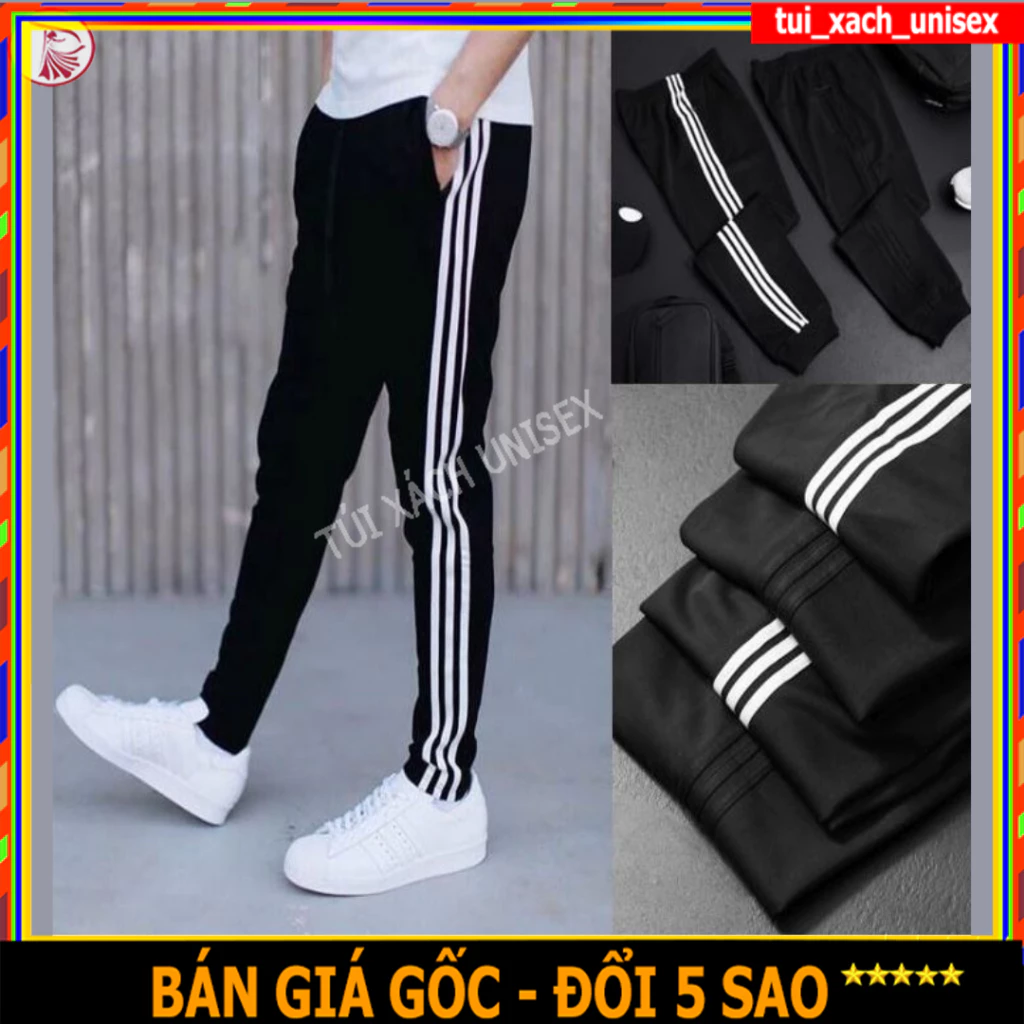 Quần thể thao nam nữ unisex 3 Sọc Quần nam nữ Thu Đông chất dày co giãn ống suông mặc nhà mặc thể dục