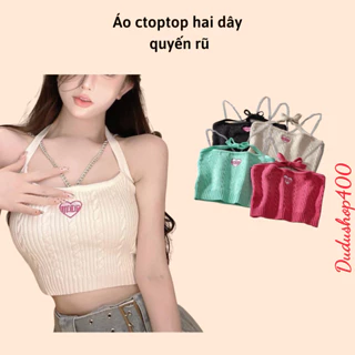 Áo croptop hai dây kiểu phối dây xích thêu chữ thiết kế quyến rũ