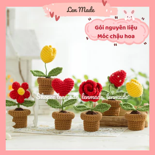 DIY Set Nguyên Liệu Móc chậu hoa tulip mini có video hướng dẫn tự làm quà tặng handmade trang trí Lenmade amigurumi