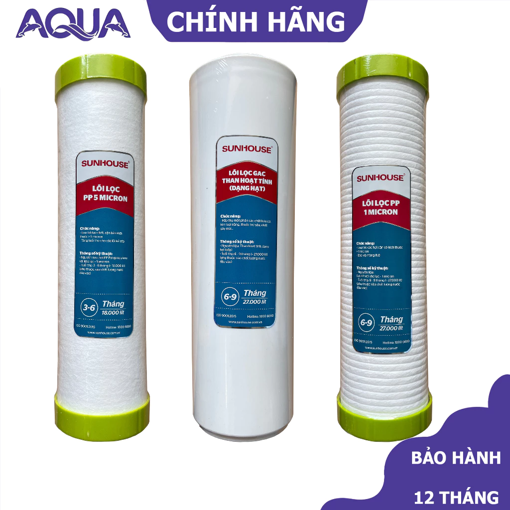 Lõi lọc nước SUNHOUSE chính hãng - Bộ lõi lọc thô 1 2 3