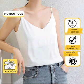 Áo hai dây lụa cổ V cao cấp đen trắng xanh hồng đỏ áo 2 dây thiết kế MQ Boutique