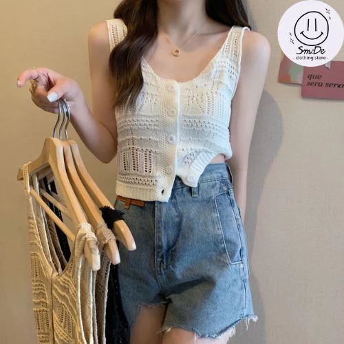 Áo Sát Nách Ba Lỗ Tank Top Nữ Trơn Màu Len Móc Chất Liệu Dày Dặn Dáng Ngắn Cropto Mùa Hè Đi Chơi Đi Biển Hottrend 2023