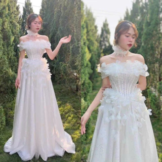 mS1558V ĐẦM MAXI TRỄ VAI HOA RƠI KÈM VÒNG CỔ full size S/M/L/XL