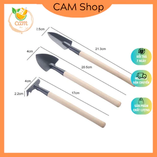 Bộ dụng cụ làm vườn 3 món loại nhỏ, cỡ đại- xẻng trồng cây cảnh, hoa- Xẻng xới đất trồng cây hoa rau sạch, sen đá