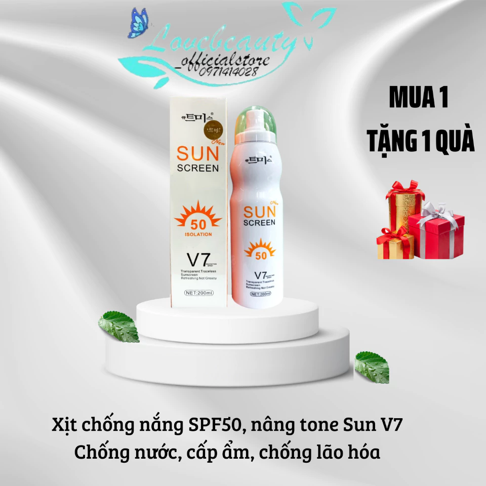 Xịt chống nắng trắng da Sun Screen V7 nâng tone chống nước không bết dính kem chống nắng mặt body SPF50 [𝐌𝐮𝐚 3 𝐭𝐚̣̆𝐧𝐠 𝟏]