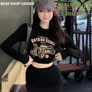 Áo Croptop Tay Dài HOTROD Ôm Body Chất Thun Borip