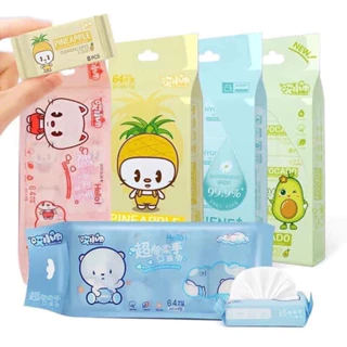 Khăn Giấy Ướt Mini Set 8 Gói (64 tờ) Dễ Thương Bỏ Túi Tiện Lợi, Gói Khăn Ướt Tiện Dụng Cho Bé