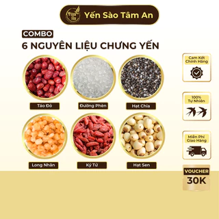 Combo Nguyên Liệu Chưng Yến Combo 6 Món Đủ Vị Gồm Đường Phèn, Táo Đỏ, Hạt Sen Khô, Long Nhãn, Kỷ Tử, Hạt Chia Tiện Lợi