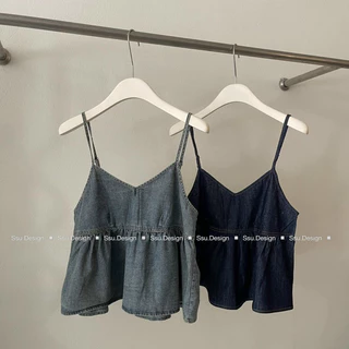 Áo 2 dây denim babydoll dây chỉnh siêu hot 2023