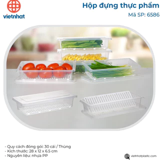 Hộp nhựa đựng thực phẩm Việt Nhật 6586 trong suốt có khay ráo nước – bảo quản rau củ tươi