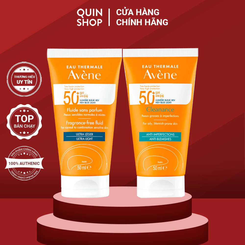 Kem Chống Nắng Phổ Rộng Cho Da Nhạy Cảm, Dầu Mụn Avene Eau Thermale SPF 50+ Sunscreen