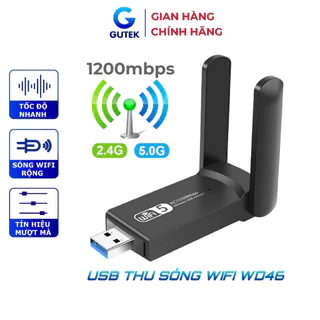 USB thu sóng wifi Gutek WD46 1200mbps 2 râu nâng cấp WiFi lên 5G cho máy tính pc laptop tần số 2.4G 5G