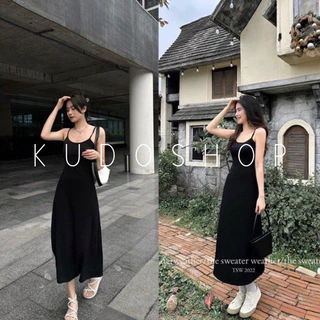 Váy body 2 dây đen dáng dài maxi đuôi váy xòe siu tôn dáng/Đầm basic chất bozip co dãn ôm body ulzzang Hàn Quốc KUDOSHOP