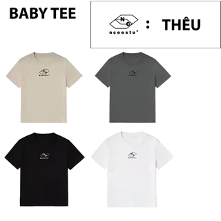 Áo babytee local brand NCEE.STUDIO nữ form rộng cổ tròn oversize cotton màu đen trắng