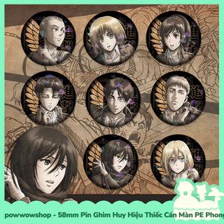 [Sẵn VN - Hỏa Tốc] Huy Hiệu Pin Ghim Dạng Tròn 58mm Cài Áo / Túi / Balo Hologram Phong Cách Anime Manga Attack on Titan