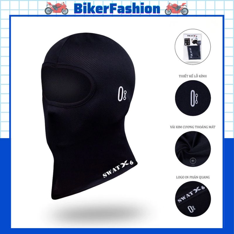 Khăn Trùm Đầu Ninja Đi Phượt Swat X6 Loại Mới Co Dãn Thoáng Mát - Khẩu Trang FullFace Có Lỗ Đeo Kính