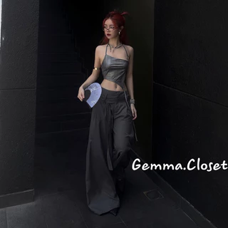 Quần tây ống rộng xếp ly kèm đai phối Gemma.Closet phong cách ulzzang