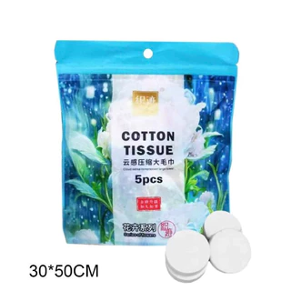 [SẴN] Khăn mặt nén khô đa năng 100% cotton dùng 1 lần, giấy lau mặt dạng rút Cotton Tissue, túi 5 khăn