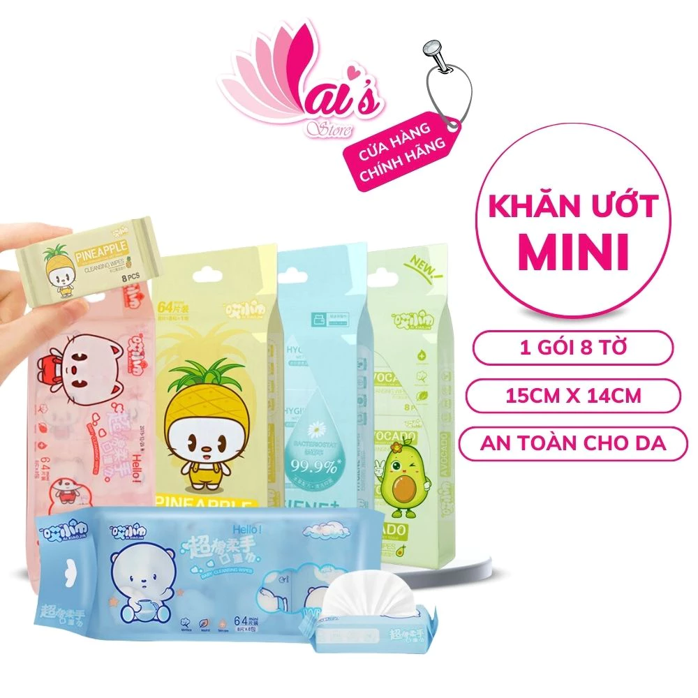 Gói 8 Tờ Khăn Ướt Mini Dễ Thương Bỏ Túi Tiện Lợi Khăn Uớt Siêu Nhỏ Cho Bé Khăn Ướt Đa Năng Dùng Một Lần Nội Địa Trung