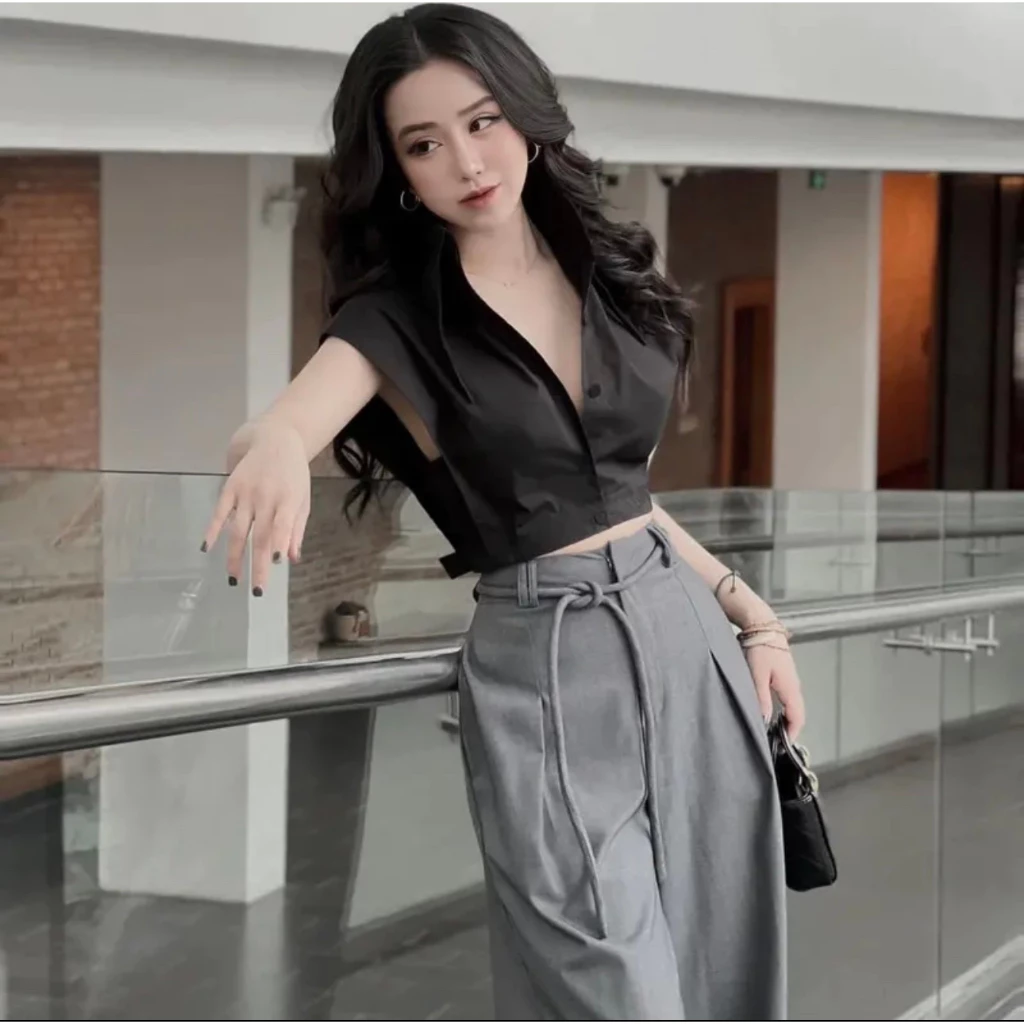 Quần ống rộng dây dai chât golt nhật cao cấp. chất rủ. mịn mướt. (S8)
