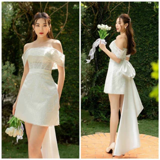 Đầm mặc cưới dáng A cho dâu chụp ảnh xinh kèm nơ rời - size S/M/L