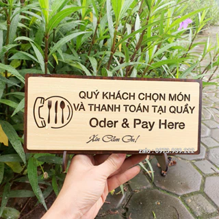 Biển Bảng Gỗ Order Here - Gọi Món Tại Đây Có Đế, Dây Treo Góc