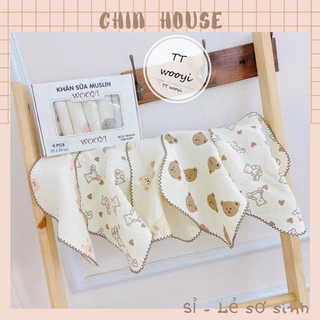 HỘP 6 CHIẾC KHĂN SỮA MUSLIN WOOYI 3 LỚP CAO CẤP CHO BÉ (sỉ inbox)