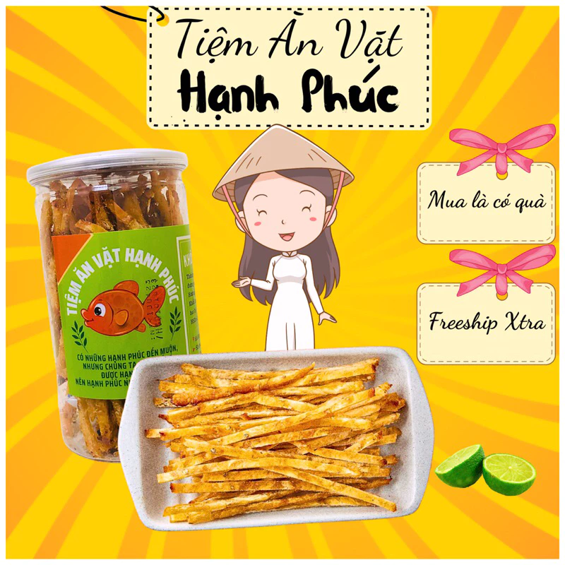 Khô cá thiều que 250g tiệm ăn vặt Hạnh Phúc đồ ăn vặt Hà Nội vừa ngon vừa rẻ